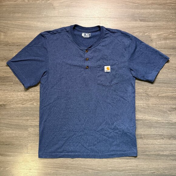 Carhartt Men's Heavyweight Short-Sleeve Pocket Henley T-Shirt - Blue - Picture 1 of 6